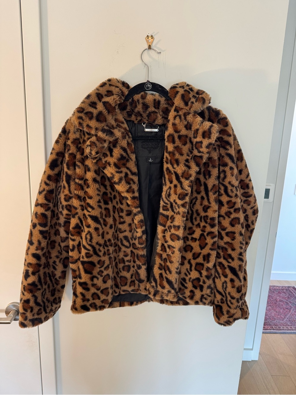 Jou Jou Leopard-Print Faux Fur Jacket in Brown & Black